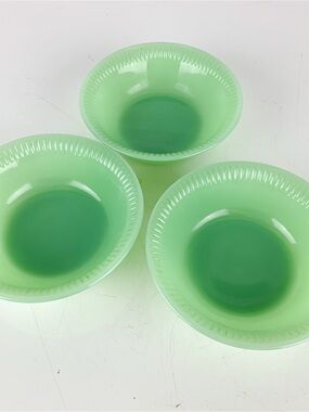 3 Vintage Anchor Hocking Fire King Jadeite 4 7/8" Berry Fruit Bowls Jane Ray MCM